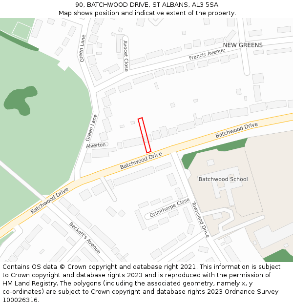 90, BATCHWOOD DRIVE, ST ALBANS, AL3 5SA: Location map and indicative extent of plot