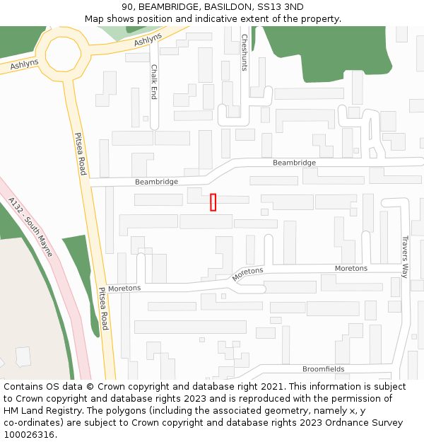90, BEAMBRIDGE, BASILDON, SS13 3ND: Location map and indicative extent of plot