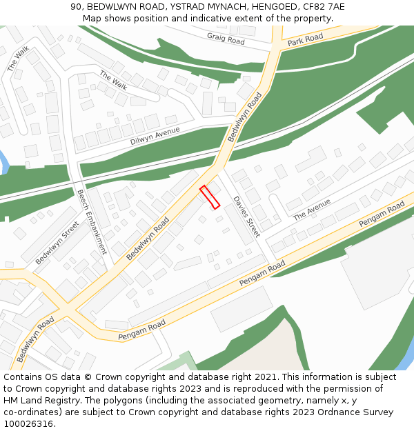 90, BEDWLWYN ROAD, YSTRAD MYNACH, HENGOED, CF82 7AE: Location map and indicative extent of plot