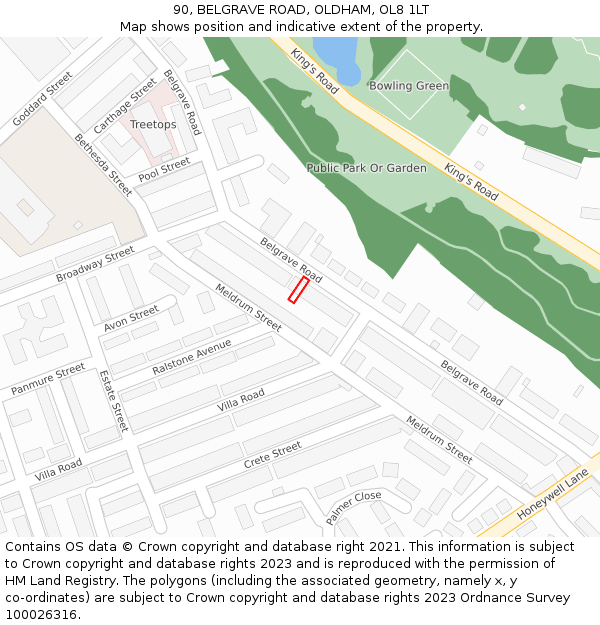 90, BELGRAVE ROAD, OLDHAM, OL8 1LT: Location map and indicative extent of plot