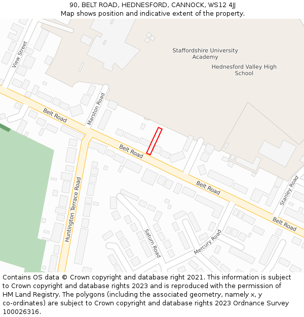 90, BELT ROAD, HEDNESFORD, CANNOCK, WS12 4JJ: Location map and indicative extent of plot