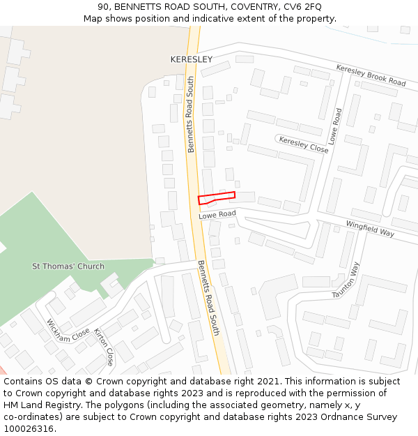 90, BENNETTS ROAD SOUTH, COVENTRY, CV6 2FQ: Location map and indicative extent of plot