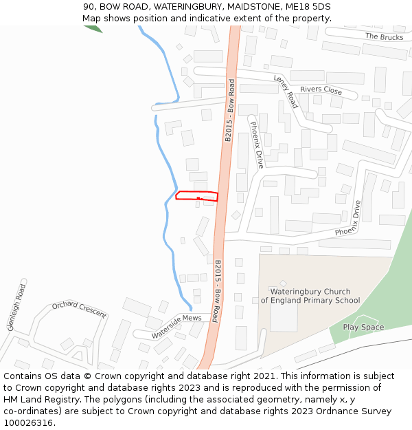 90, BOW ROAD, WATERINGBURY, MAIDSTONE, ME18 5DS: Location map and indicative extent of plot