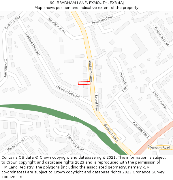 90, BRADHAM LANE, EXMOUTH, EX8 4AJ: Location map and indicative extent of plot