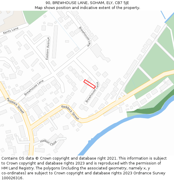 90, BREWHOUSE LANE, SOHAM, ELY, CB7 5JE: Location map and indicative extent of plot