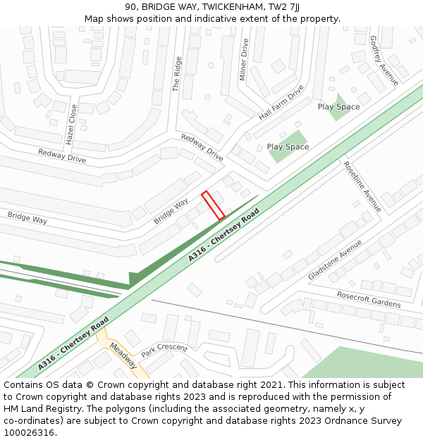 90, BRIDGE WAY, TWICKENHAM, TW2 7JJ: Location map and indicative extent of plot