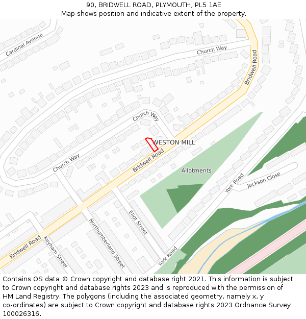 90, BRIDWELL ROAD, PLYMOUTH, PL5 1AE: Location map and indicative extent of plot