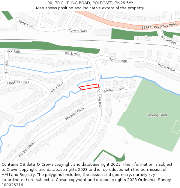 90, BRIGHTLING ROAD, POLEGATE, BN26 5AY: Location map and indicative extent of plot