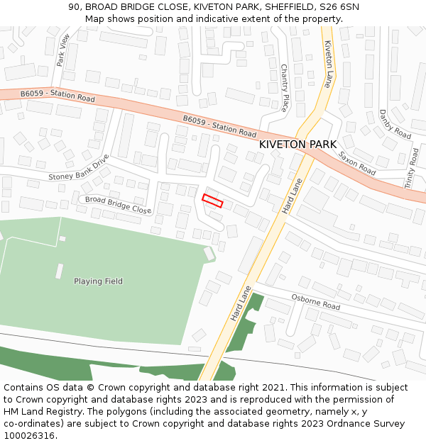 90, BROAD BRIDGE CLOSE, KIVETON PARK, SHEFFIELD, S26 6SN: Location map and indicative extent of plot