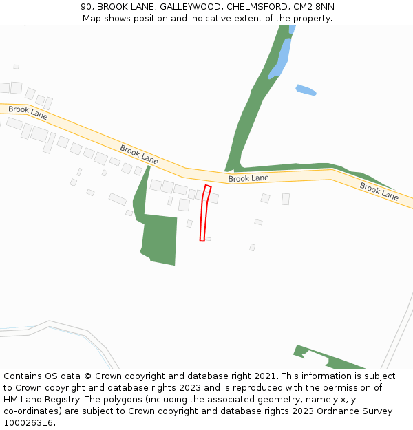 90, BROOK LANE, GALLEYWOOD, CHELMSFORD, CM2 8NN: Location map and indicative extent of plot