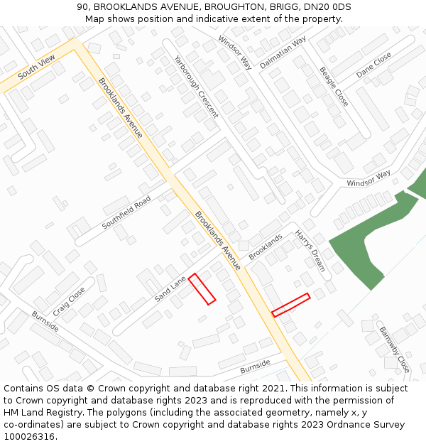 90, BROOKLANDS AVENUE, BROUGHTON, BRIGG, DN20 0DS: Location map and indicative extent of plot