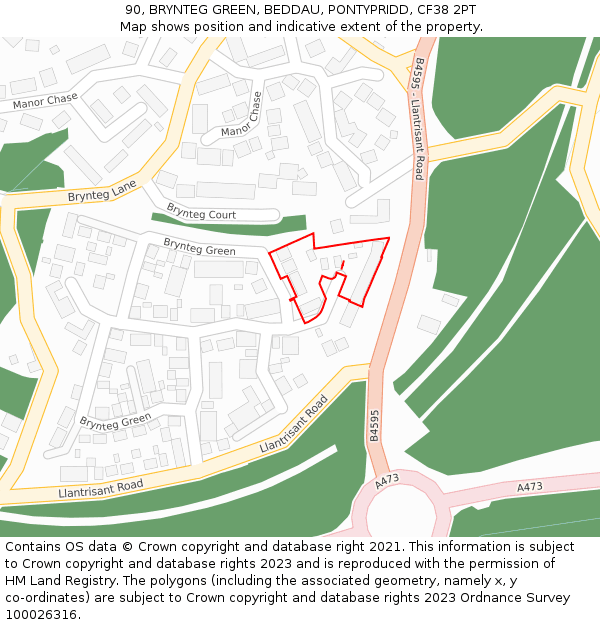 90, BRYNTEG GREEN, BEDDAU, PONTYPRIDD, CF38 2PT: Location map and indicative extent of plot