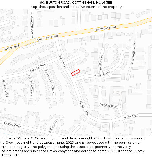 90, BURTON ROAD, COTTINGHAM, HU16 5EB: Location map and indicative extent of plot