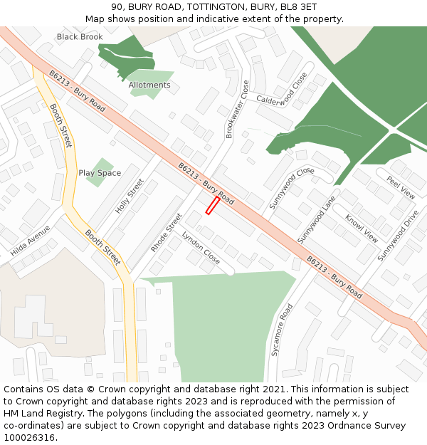 90, BURY ROAD, TOTTINGTON, BURY, BL8 3ET: Location map and indicative extent of plot