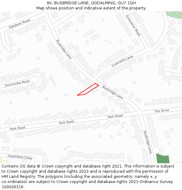 90, BUSBRIDGE LANE, GODALMING, GU7 1QH: Location map and indicative extent of plot