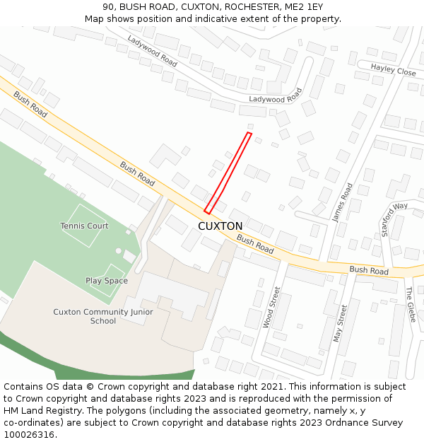 90, BUSH ROAD, CUXTON, ROCHESTER, ME2 1EY: Location map and indicative extent of plot