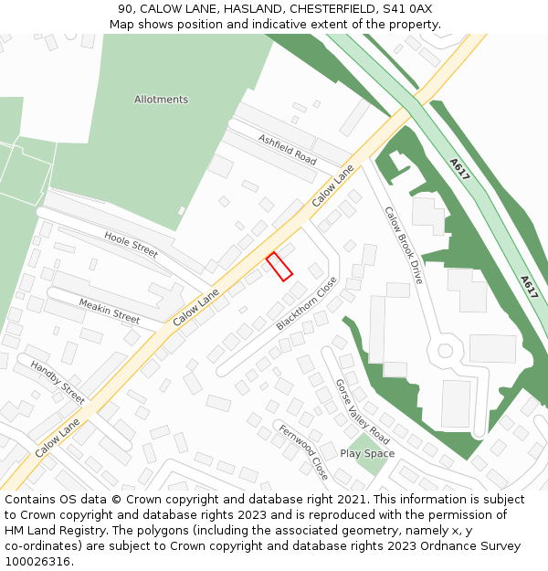 90, CALOW LANE, HASLAND, CHESTERFIELD, S41 0AX: Location map and indicative extent of plot