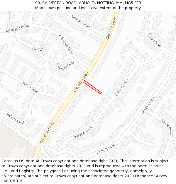 90, CALVERTON ROAD, ARNOLD, NOTTINGHAM, NG5 8FR: Location map and indicative extent of plot