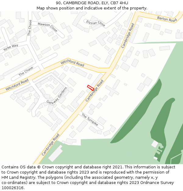 90, CAMBRIDGE ROAD, ELY, CB7 4HU: Location map and indicative extent of plot