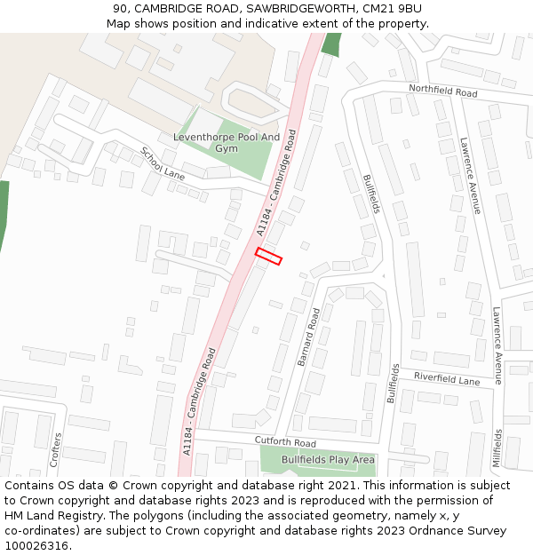 90, CAMBRIDGE ROAD, SAWBRIDGEWORTH, CM21 9BU: Location map and indicative extent of plot