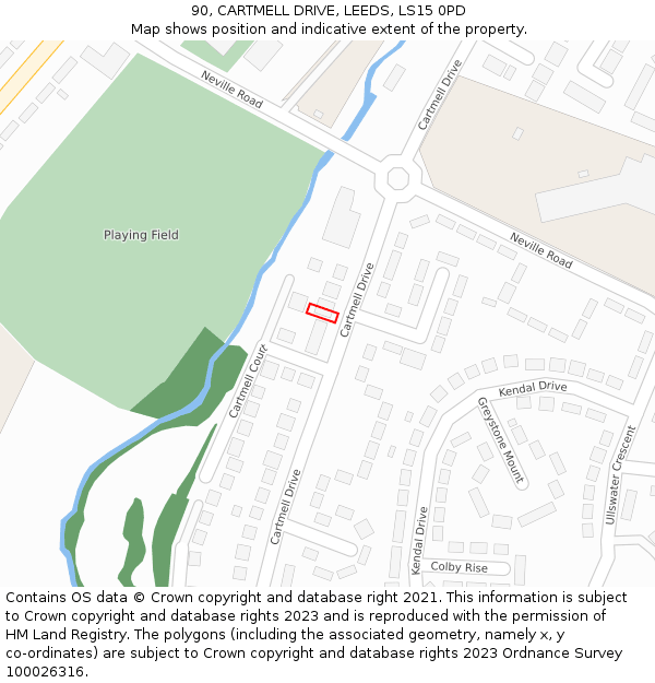 90, CARTMELL DRIVE, LEEDS, LS15 0PD: Location map and indicative extent of plot