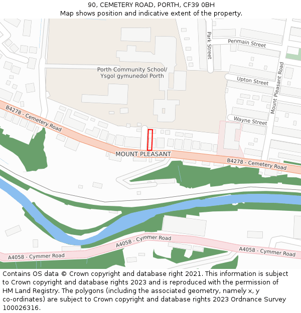 90, CEMETERY ROAD, PORTH, CF39 0BH: Location map and indicative extent of plot