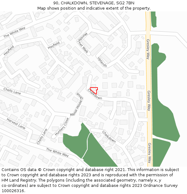 90, CHALKDOWN, STEVENAGE, SG2 7BN: Location map and indicative extent of plot