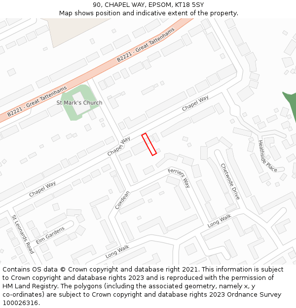 90, CHAPEL WAY, EPSOM, KT18 5SY: Location map and indicative extent of plot