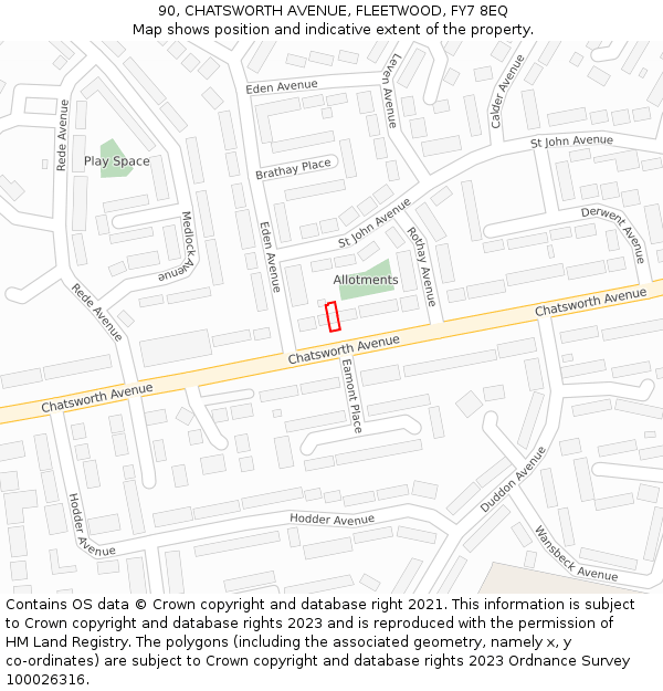 90, CHATSWORTH AVENUE, FLEETWOOD, FY7 8EQ: Location map and indicative extent of plot