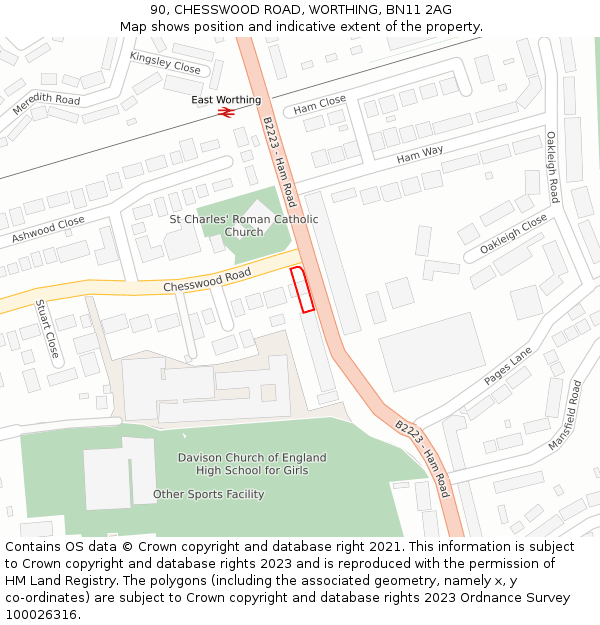 90, CHESSWOOD ROAD, WORTHING, BN11 2AG: Location map and indicative extent of plot