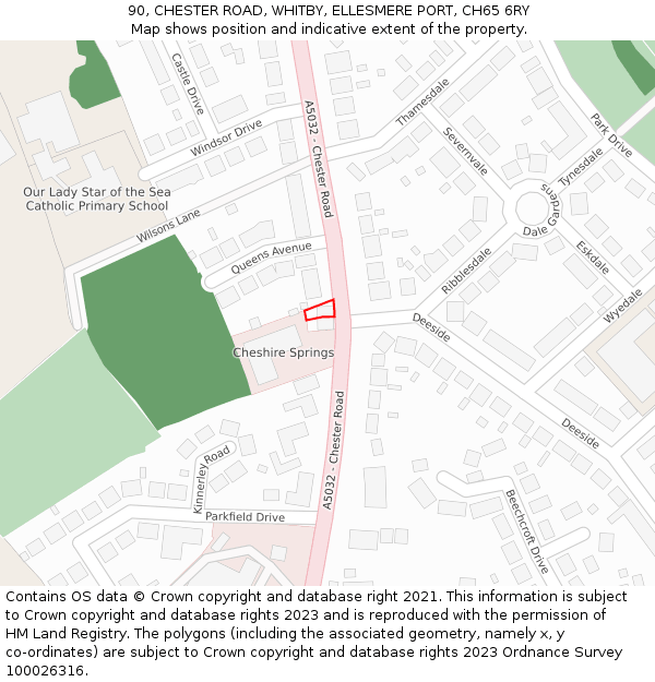 90, CHESTER ROAD, WHITBY, ELLESMERE PORT, CH65 6RY: Location map and indicative extent of plot