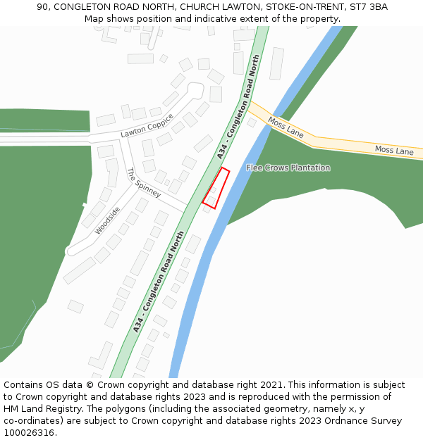 90, CONGLETON ROAD NORTH, CHURCH LAWTON, STOKE-ON-TRENT, ST7 3BA: Location map and indicative extent of plot