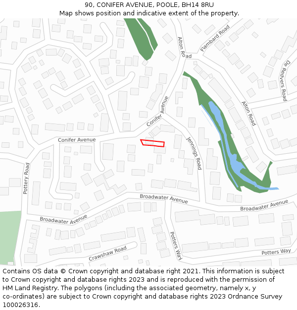 90, CONIFER AVENUE, POOLE, BH14 8RU: Location map and indicative extent of plot