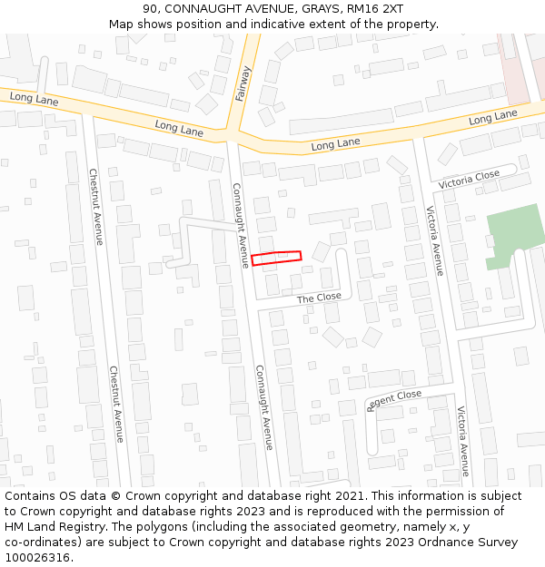 90, CONNAUGHT AVENUE, GRAYS, RM16 2XT: Location map and indicative extent of plot