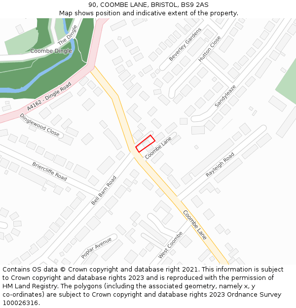 90, COOMBE LANE, BRISTOL, BS9 2AS: Location map and indicative extent of plot