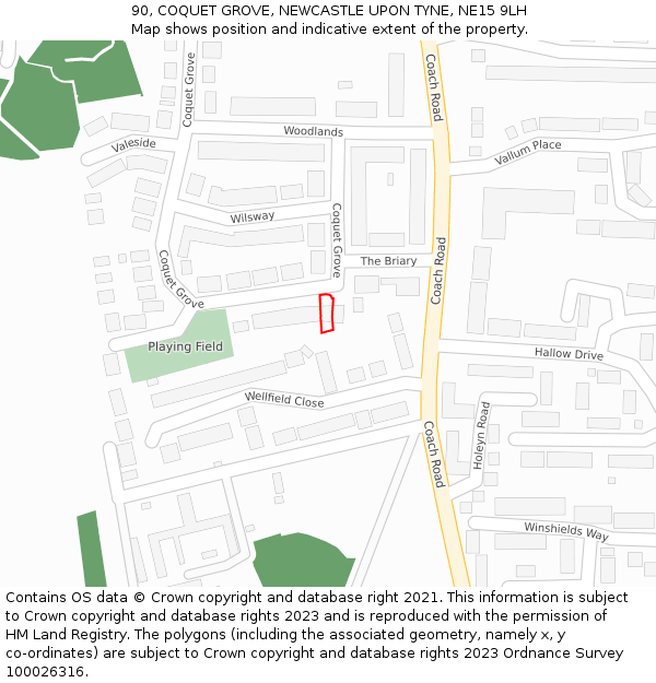 90, COQUET GROVE, NEWCASTLE UPON TYNE, NE15 9LH: Location map and indicative extent of plot