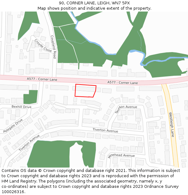 90, CORNER LANE, LEIGH, WN7 5PX: Location map and indicative extent of plot