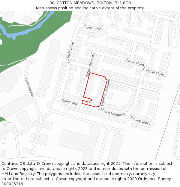 90, COTTON MEADOWS, BOLTON, BL1 8GA: Location map and indicative extent of plot