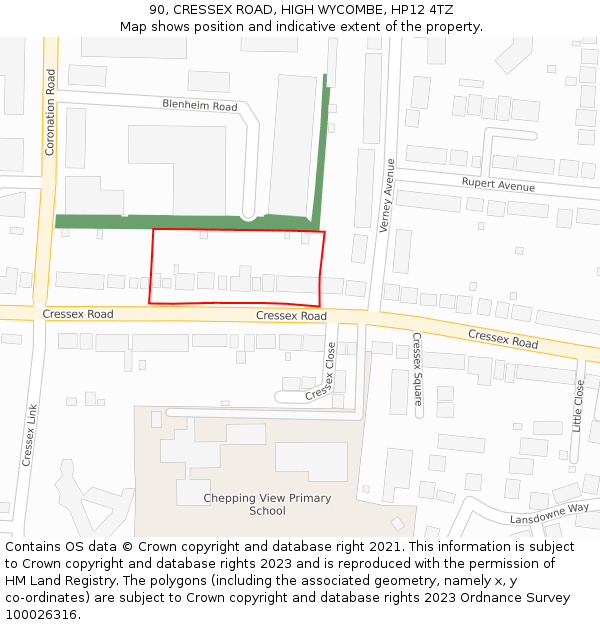 90, CRESSEX ROAD, HIGH WYCOMBE, HP12 4TZ: Location map and indicative extent of plot