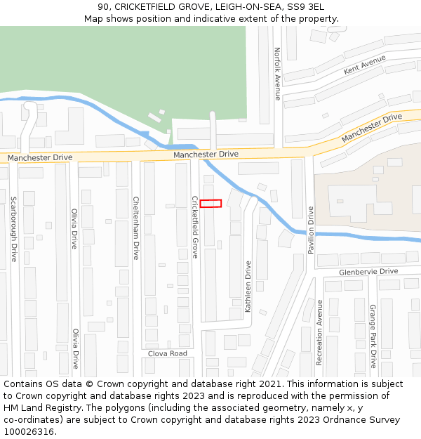 90, CRICKETFIELD GROVE, LEIGH-ON-SEA, SS9 3EL: Location map and indicative extent of plot