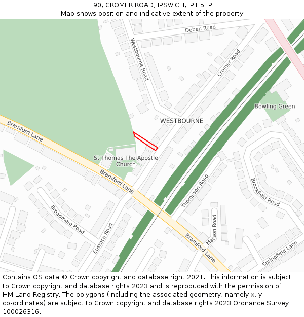 90, CROMER ROAD, IPSWICH, IP1 5EP: Location map and indicative extent of plot