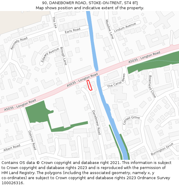 90, DANEBOWER ROAD, STOKE-ON-TRENT, ST4 8TJ: Location map and indicative extent of plot