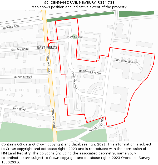 90, DENMAN DRIVE, NEWBURY, RG14 7GE: Location map and indicative extent of plot