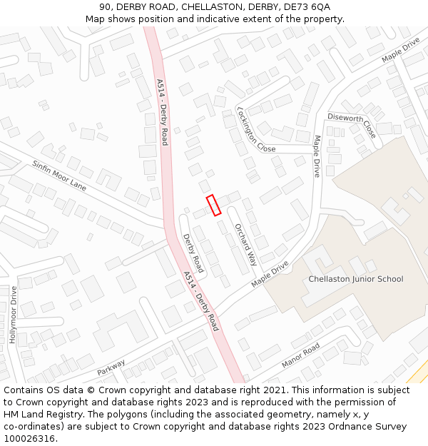 90, DERBY ROAD, CHELLASTON, DERBY, DE73 6QA: Location map and indicative extent of plot