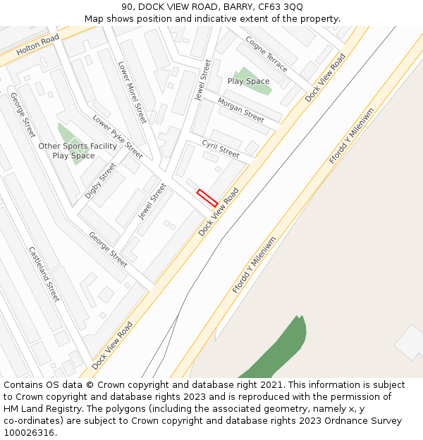 90, DOCK VIEW ROAD, BARRY, CF63 3QQ: Location map and indicative extent of plot