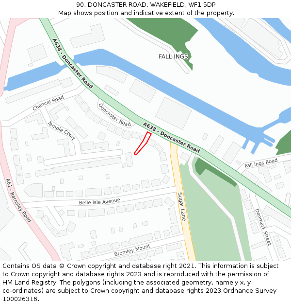 90, DONCASTER ROAD, WAKEFIELD, WF1 5DP: Location map and indicative extent of plot