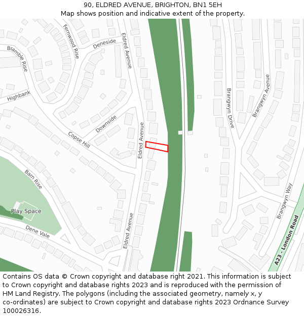 90, ELDRED AVENUE, BRIGHTON, BN1 5EH: Location map and indicative extent of plot