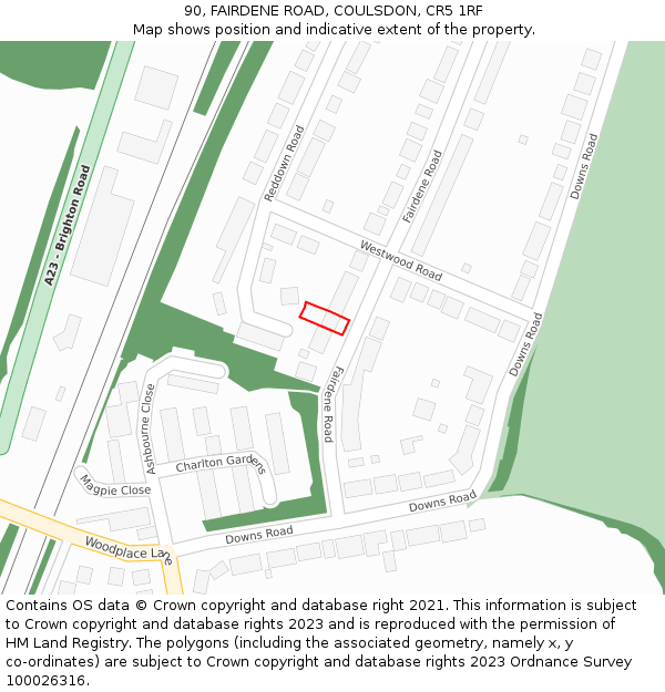 90, FAIRDENE ROAD, COULSDON, CR5 1RF: Location map and indicative extent of plot