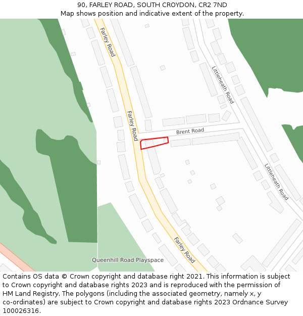 90, FARLEY ROAD, SOUTH CROYDON, CR2 7ND: Location map and indicative extent of plot
