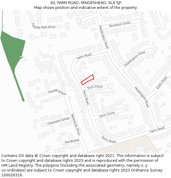 90, FARM ROAD, MAIDENHEAD, SL6 5JF: Location map and indicative extent of plot